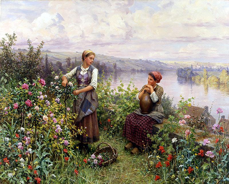 Daniel Ridgeway Knight On the Terrace at Rolleboise Norge oil painting art